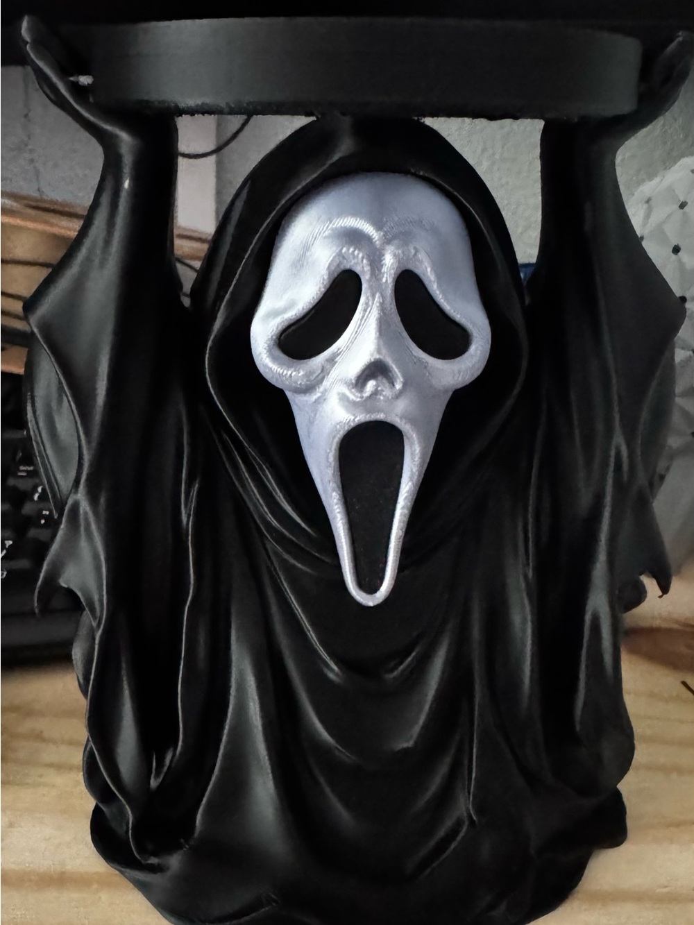 Black and Silver Scream Mask Decorative Accent - candle holder - new